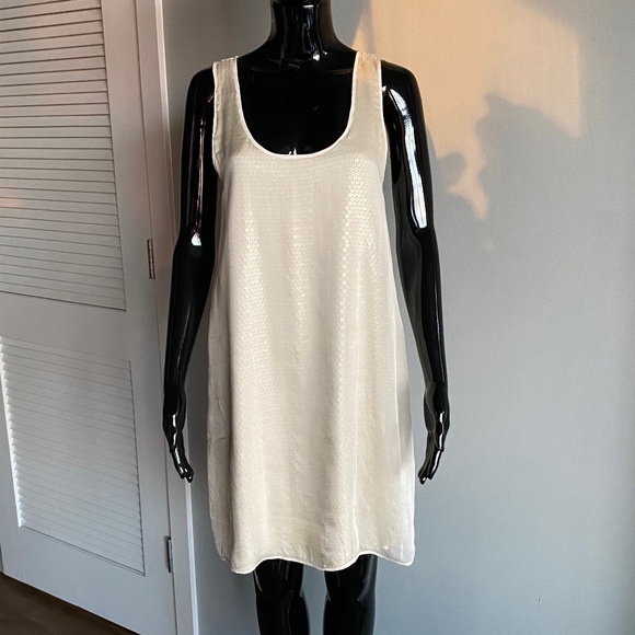 Alice + Olivia Pleated Sequin Sheath Dress Beige Cream Size M 4-6 - Picture 1 of 15